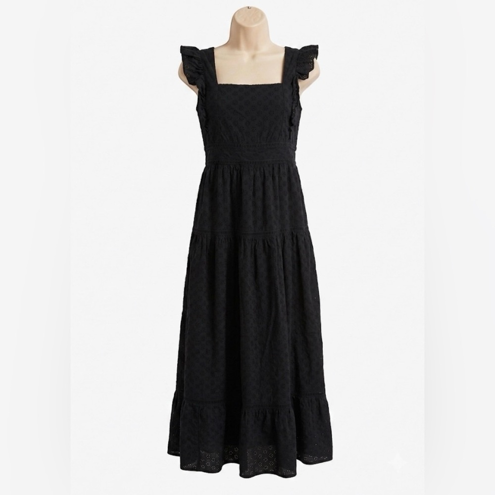 Ann Taylor Black Eyelet Tiered Maxi Dress Milkmaid Classic Summer - Size 2 - EUC